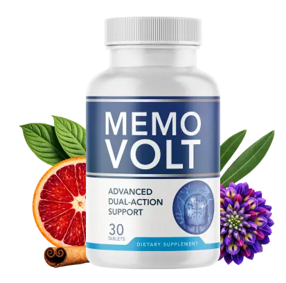 MemoVolt bottle — 10-ingredient daily capsule targeting Neuron Starvation and microplastic brain buildup